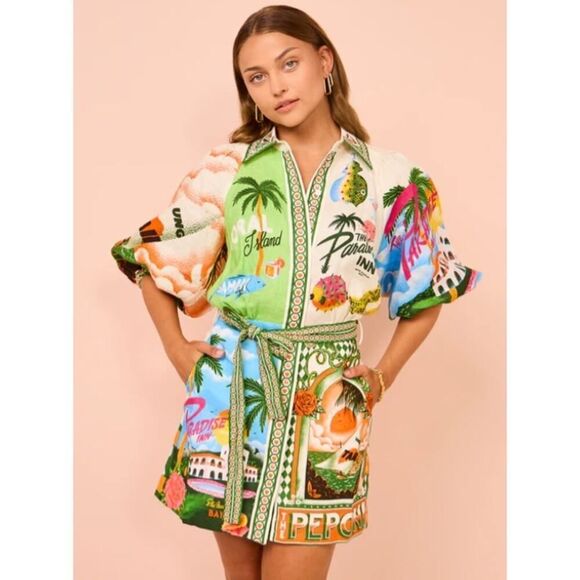 ALEMAIS Paradiso Printed Linen Mini Dress AU6/US2 - Picture 7 of 12